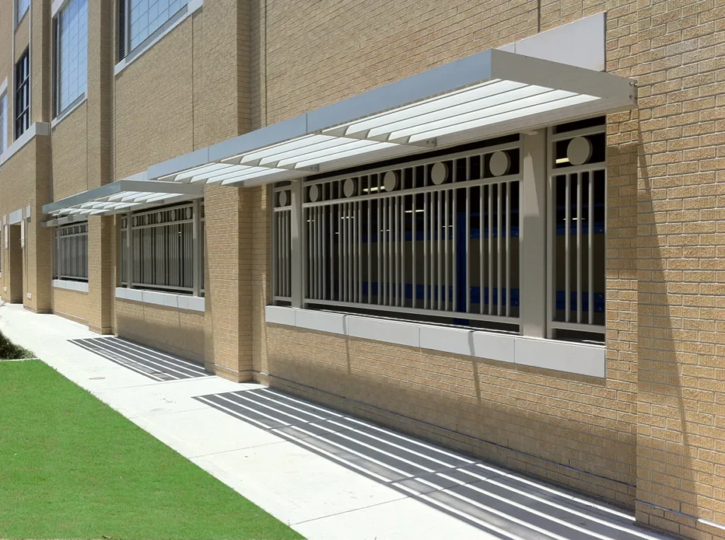 Cantilevered Aluminum Sunshade on the Side of a Building