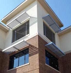 Aluminum Sunshades on a 2 Story Building
