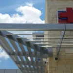 aluminum cantilevered sunshades on an Emergency Room building