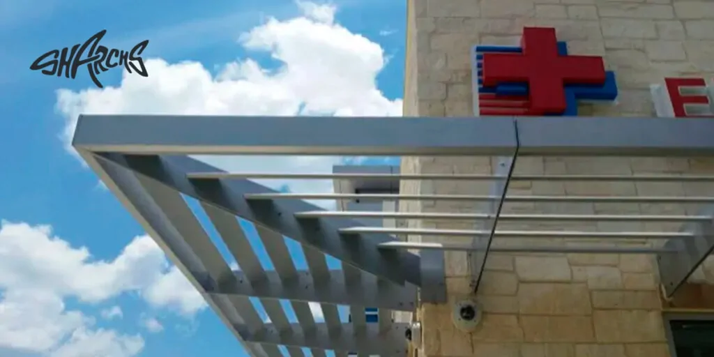 sunshade installed on a medical building