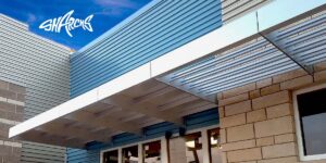 Custom aluminum canopy and sunshade on building