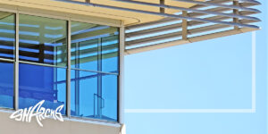 aluminum sunshade on a building providing privacy