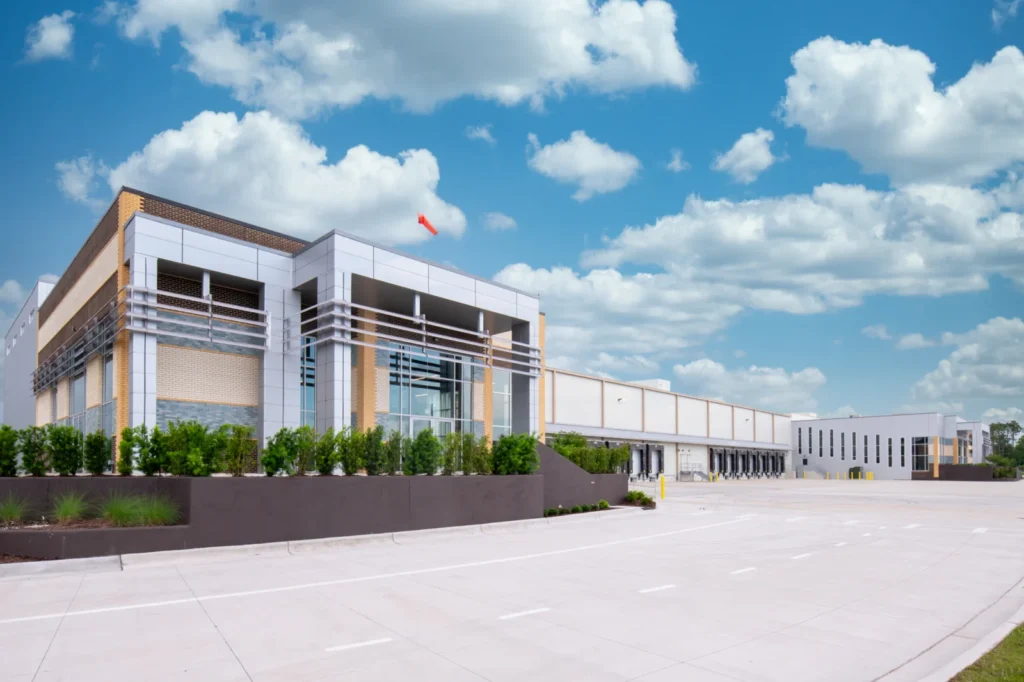 Aluminum sunshades on the office front of the Cold Summit Development facility in Wilmington